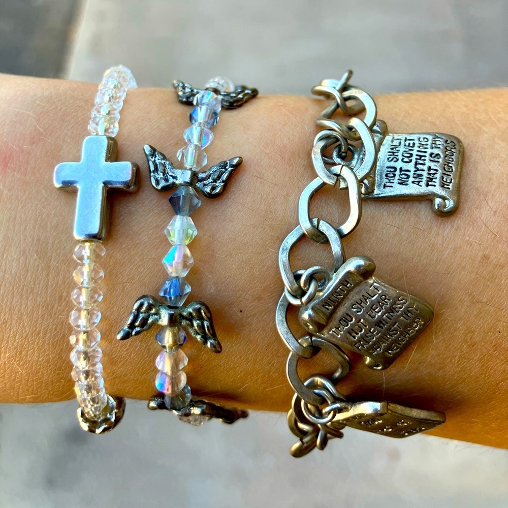 Heavenly Silver and Clear Beaded Bracelet Charm Stack of 3 - Picture 4 of 5